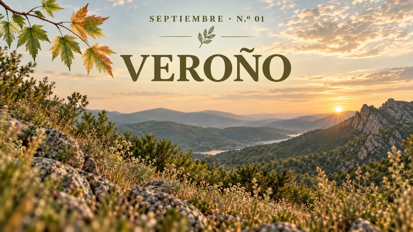 Paisaje de Veroño en la sierra, con luz cálida y hojas que comienzan a cambiar de color.