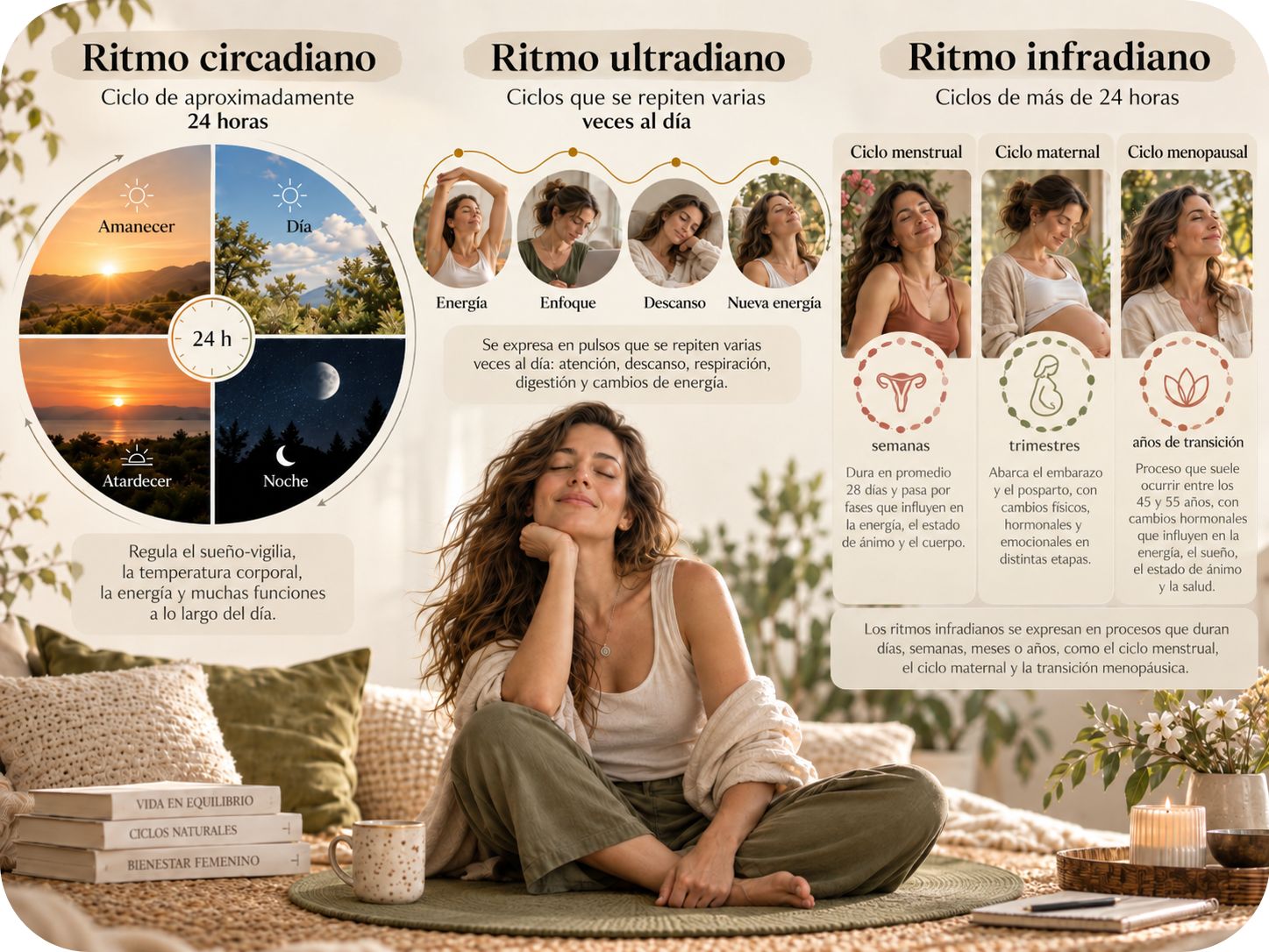 Ritmos circadiano, ultradiano e infradiano.